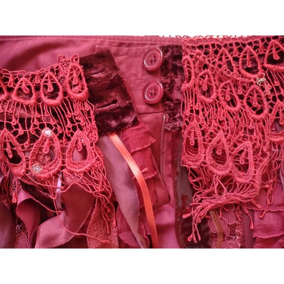 Ravishing Red RagArt Maxi Skirt Bohemian Festival Handmade Up Cycled Size S/M - Picture 7 of 9